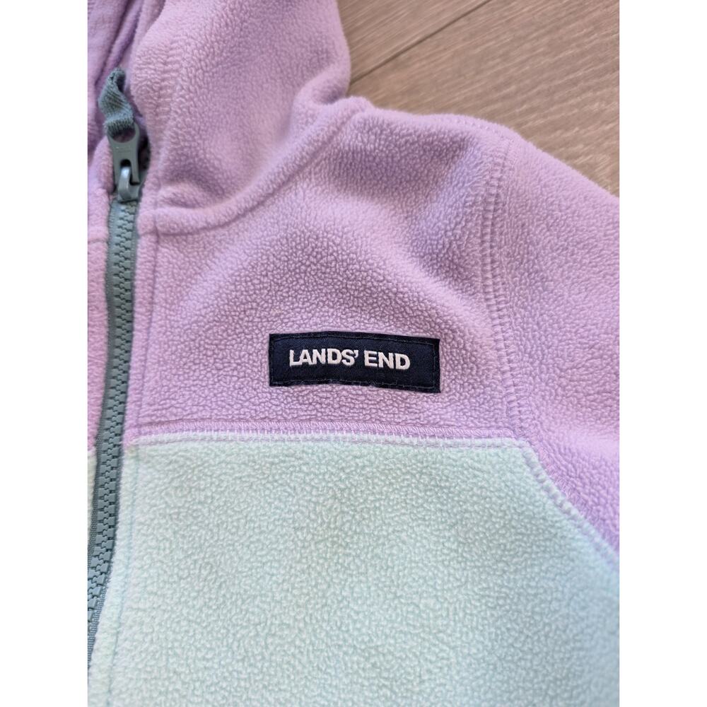 Lands' End Toddler Kids Full Zip Fleece Hooded Jacket Colorblock Mint Purple 3T - Picture 2 of 5